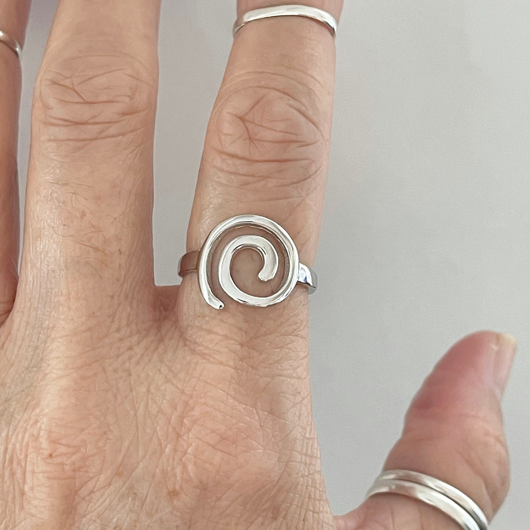 Sterling Silver Spiral Ring, Adjustable Simple Minimalist Ring, Dainty  Women | eBay