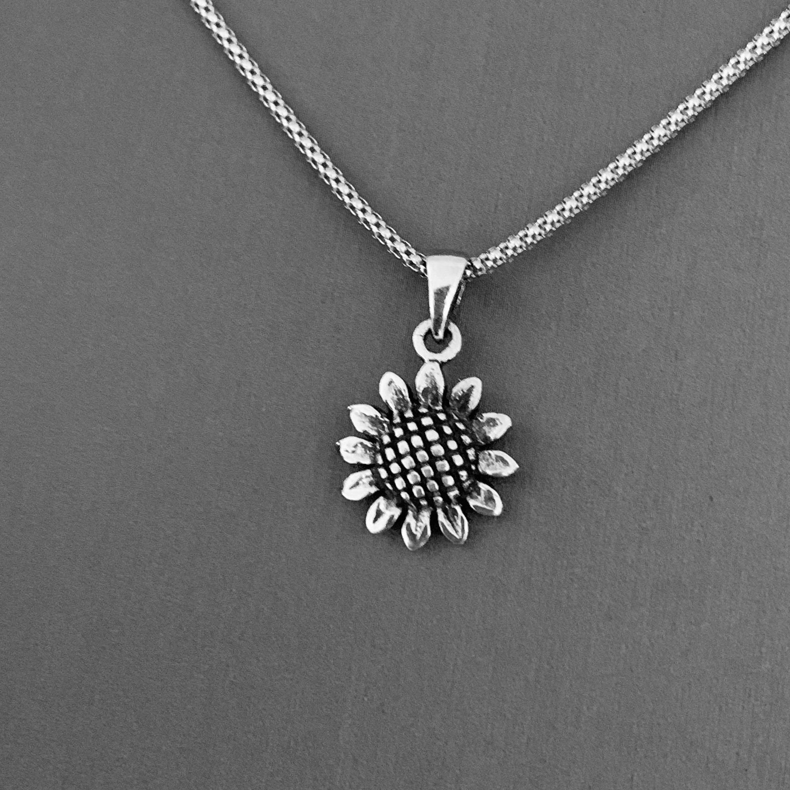 Sterling Silver Sunflower Necklace Boho Necklace Flower Etsy