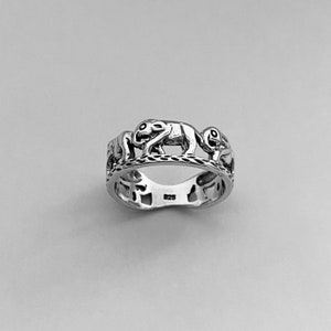 Sterling Silver Elephant Band, Unisex Ring, Good Luck Ring, Animal Ring, Silver Ring