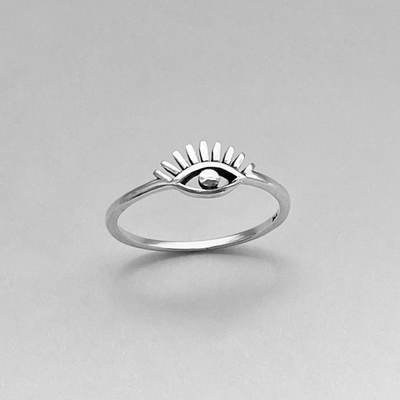 Sterling Silver Small Eye Lashes Ring, Silver Ring, Eye Ring