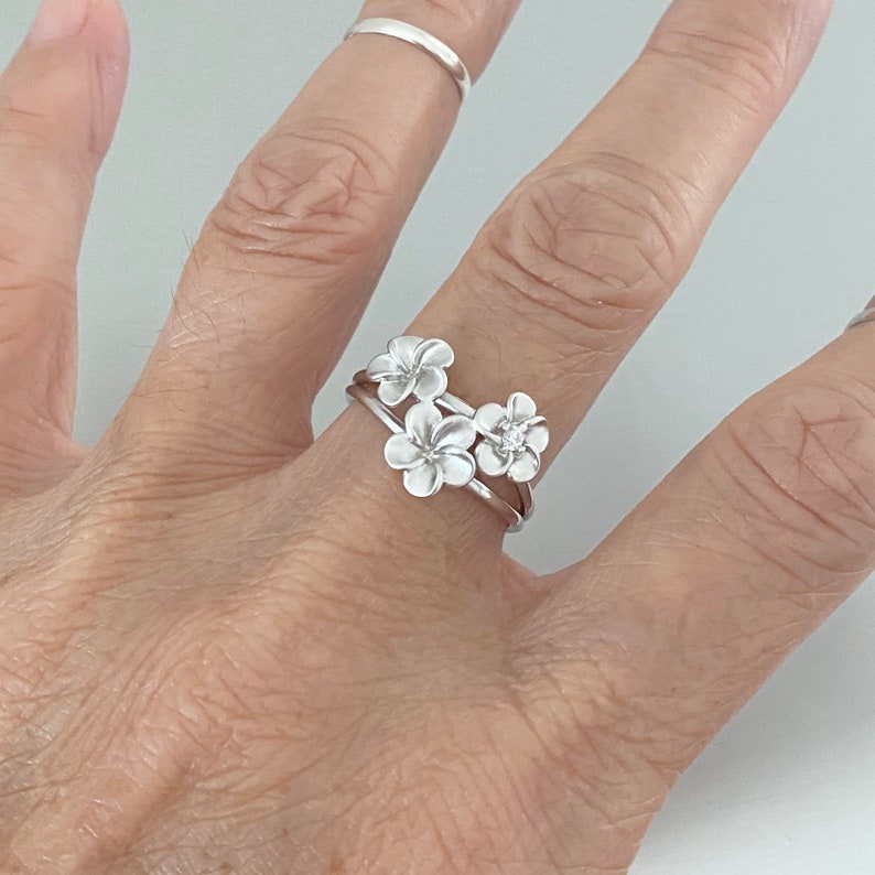 Sterling Silver Satin Plumeria Flower Ring Plumeria Ring Etsy
