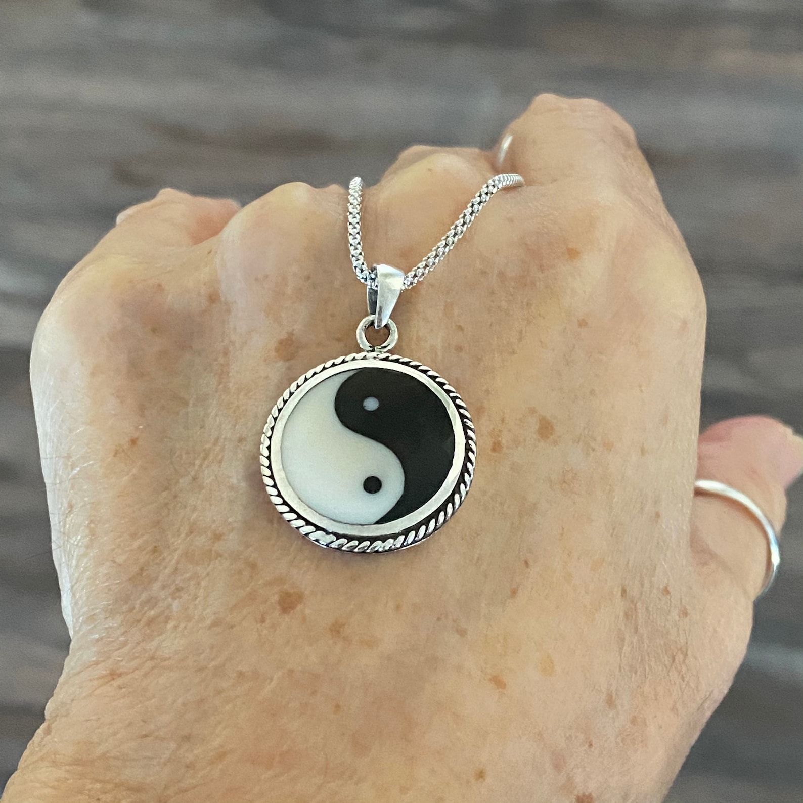 Sterling Silver Large Yin and Yang Necklace Boho Necklace Etsy