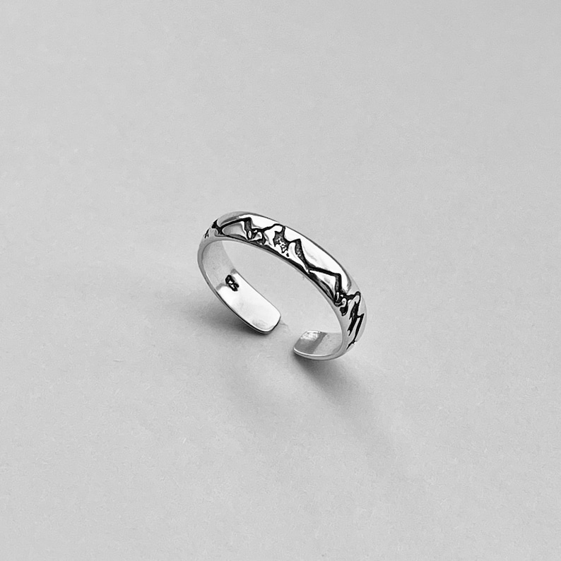 Sterling Silver Eternity Mountain Band Toe Ring, Silver Ring, Midi Ring, Pinky Ring, Hiking Ring, Adjustable Ring image 4