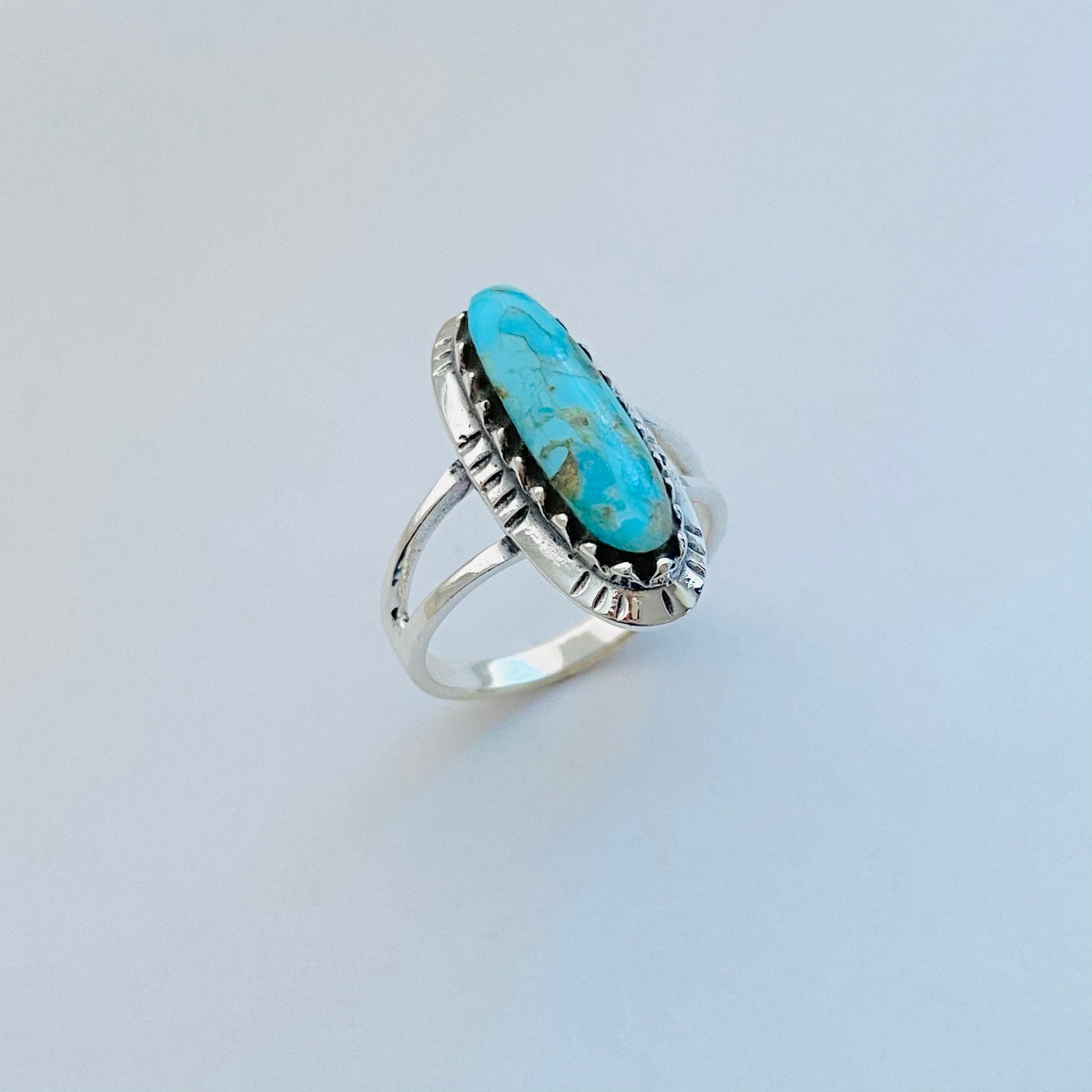 Sterling Silver Oval Genuine Turquoise Ring Boho Ring Silver | Etsy