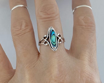 Sterling Silver Swirl Abalone Ring, Boho Ring, Silver Ring, Stone Ring