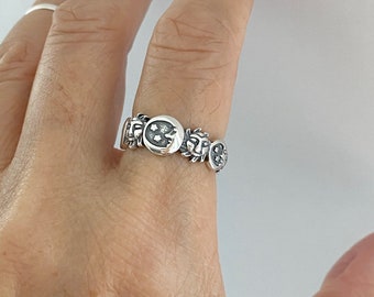 Sterling Silver Celestial Ring, Silver Ring, Star Ring, Sun Ring, Moon Ring