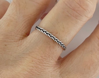 Sterling Silver Little Dainty Braid Ring, Stackable Ring, Silver Band, Bali Ring, Boho Ring