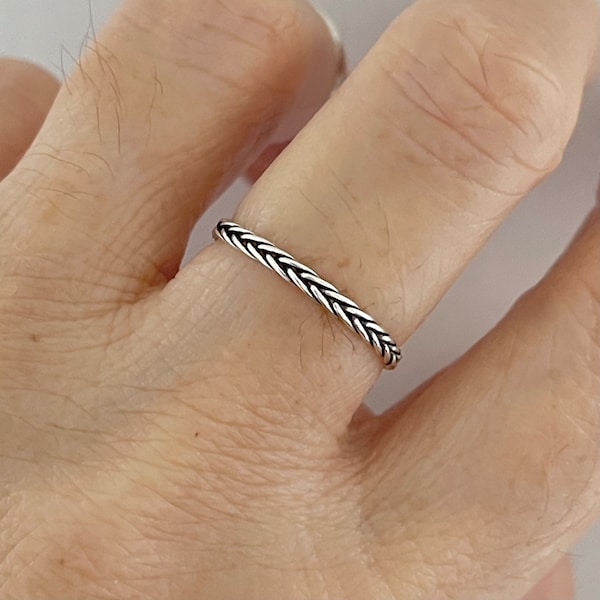 Sterling Silver Little Dainty Braid Ring, Stackable Ring, Silver Band, Bali Ring, Boho Ring