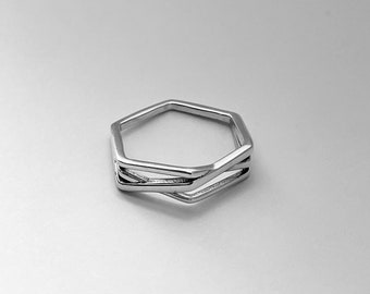 Sterling Silver Hexagon Ring, Silver Band, Silver Ring, Stackable Ring