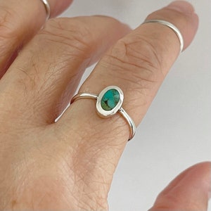 Sterling Silver Small Oval Solitaire Genuine Turquoise Ring, Boho Ring, Silver Ring, Statement Ring