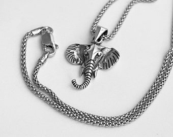Sterling Silver Small Lucky Elephant Head Necklace, Boho Necklace, Silver Necklace, Animal Necklace
