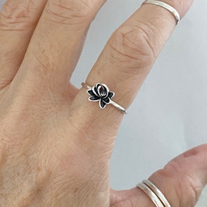 Sterling Silver Little Dainty Blooming Lotus Ring, Silver Ring, Flower Ring