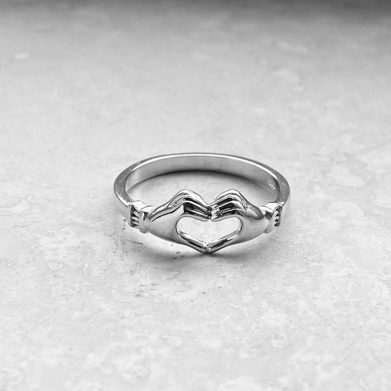 Sterling Silver Heart Hand Ring Friendship Ring Claddagh Etsy