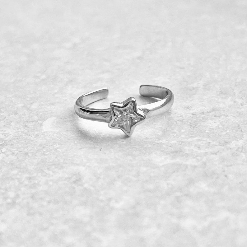 Sterling Silber CZ Stern Zehenring, silberner Ring, kleiner Finger Ring, himmlischen Ring, verstellbarer Ring Bild 8