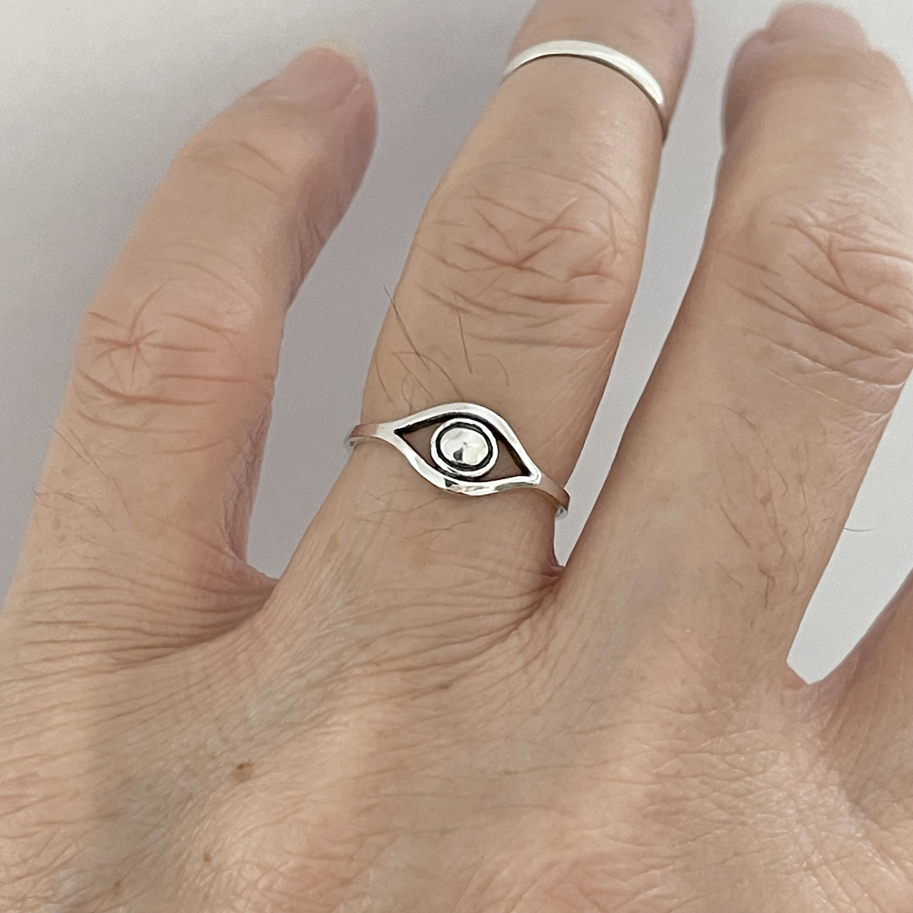 Solid 925 Sterling Silver 6.6mm High Polished Evil Eye Ring Sizes 2-10 |  eBay