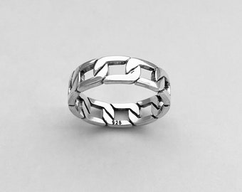 Sterling Silver Unisex Eternity Link Ring, Stackable Ring, Silver Ring, Chain Ring, Wedding Band