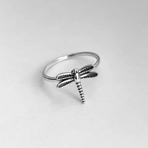 Sterling Silver Small Dragonfly Ring, Dainty Ring, Spirit Ring, Boho Ring