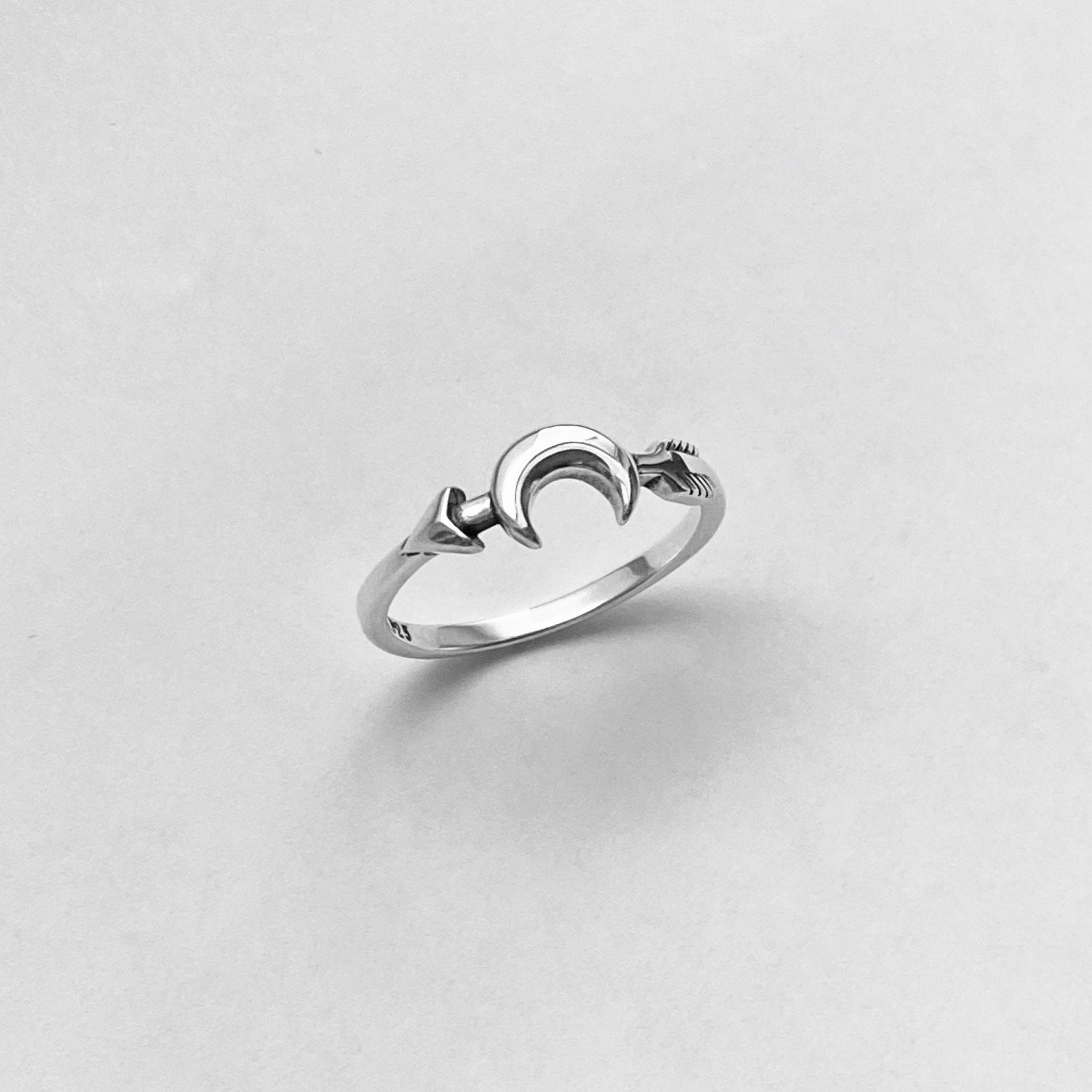 Sterling Silver Little Arrow and Moon Ring Silver Ring | Etsy