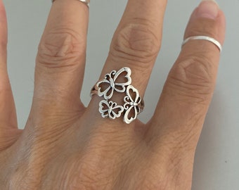 Sterling Silver Triple Butterfly Ring, Silver Ring, Spirit Ring, Spiritual Ring