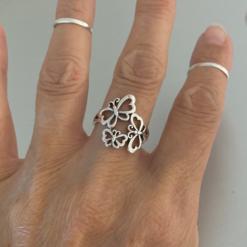 Sterling Silver Triple Butterfly Ring, Silver Ring, Spirit Ring, Spiritual Ring 