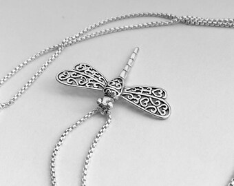 Sterling Silver Small Dragonfly Necklace, Boho Necklace, Spirit Necklace, Silver Necklace