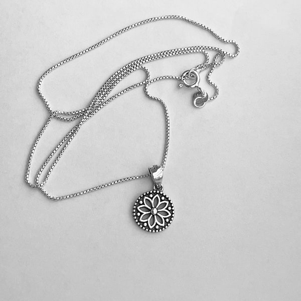 Sterling Silver Little Flower Necklace, Mandala Necklace, Boho Necklace, Silver Necklace, Flower Necklace