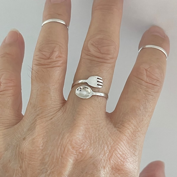 Sterling Silver delicate Fork and Spoon Ring, Cutlery Ring, Cook Ring, Chefs Ring, Silver Ring, Utensils Ring