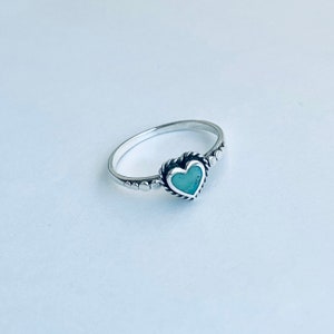 Sterling Silver Braid Heart Genuine Turquoise Ring, Boho Ring, Silver Ring, Heart Ring