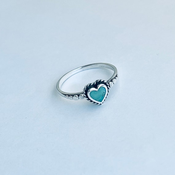 Sterling Silver Braid Heart Genuine Turquoise Ring Boho Ring - Etsy