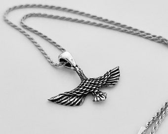 Sterling Silver Eagle Necklace, Silver Necklace, Bird Necklace, Animal Necklace