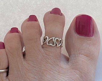 Sterling Silver Four Open Heart Toe Ring, Love Ring, Heart Ring, Silver Ring, Adjustable Ring