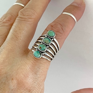 Sterling Silver 4 Stone Genuine Turquoise Ring, Boho Ring, Silver Ring, Statement Ring