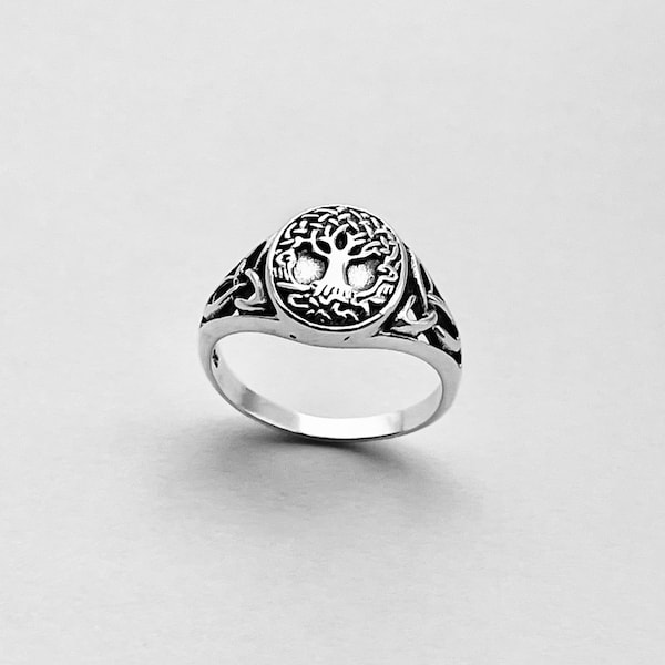 Sterling Silver Celtic and Tree of Life Ring, Celtic Ring, Silver Ring, Triquetra Ring, Fortune Ring