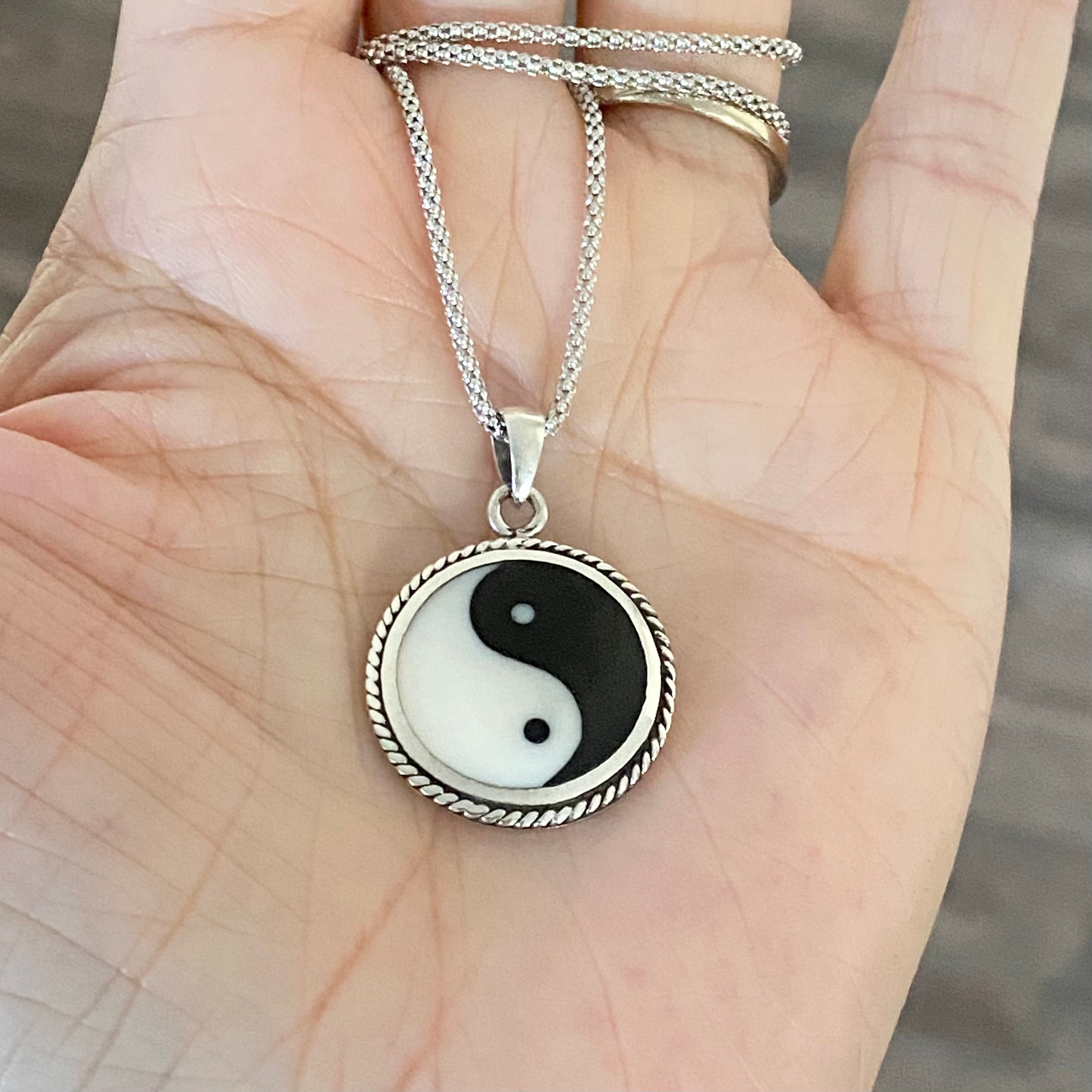 Sterling Silver Large Yin and Yang Necklace Boho Necklace Etsy