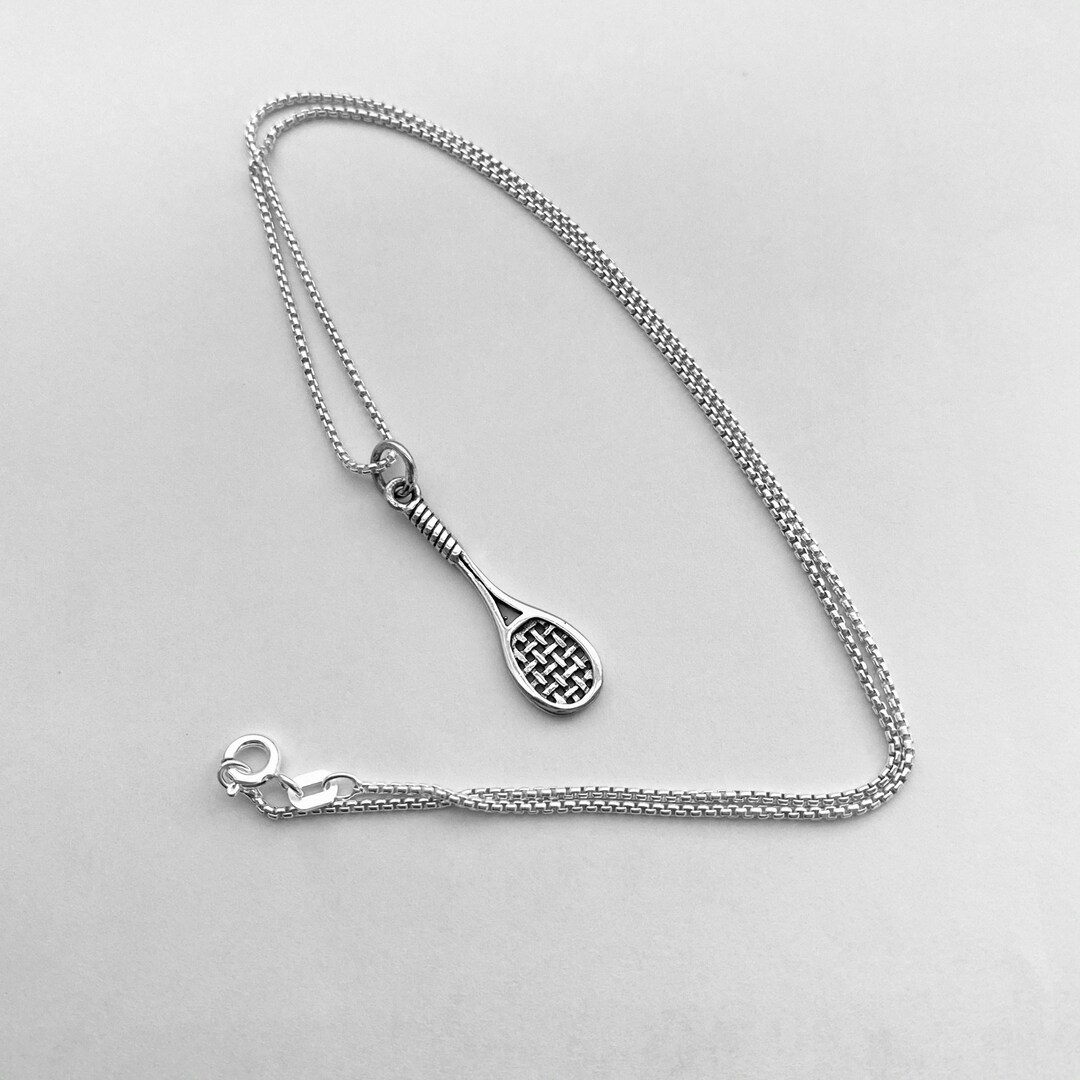 Sterling Silver Small Tennis Racket Necklace Sports Necklace Etsy