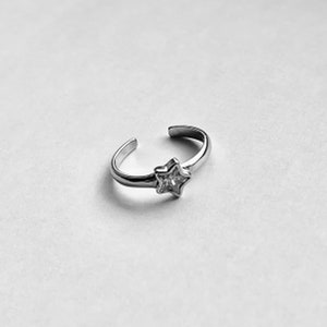 Sterling Silber CZ Stern Zehenring, silberner Ring, kleiner Finger Ring, himmlischen Ring, verstellbarer Ring Bild 3