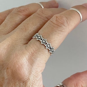 Sterling Silver Eternity Flower Band Ring, Stackable Ring, Silver Ring, Flower Ring