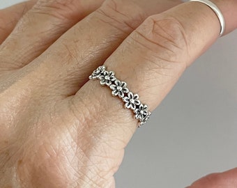 Sterling Silver Eternity Flower Band Ring, Stackable Ring, Silver Ring, Flower Ring