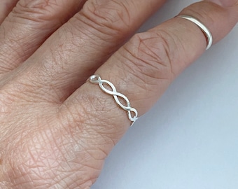 Sterling Silver Thin Braided Ring, Braid Ring, Silver Ring, Stackable Ring, Infinity Ring