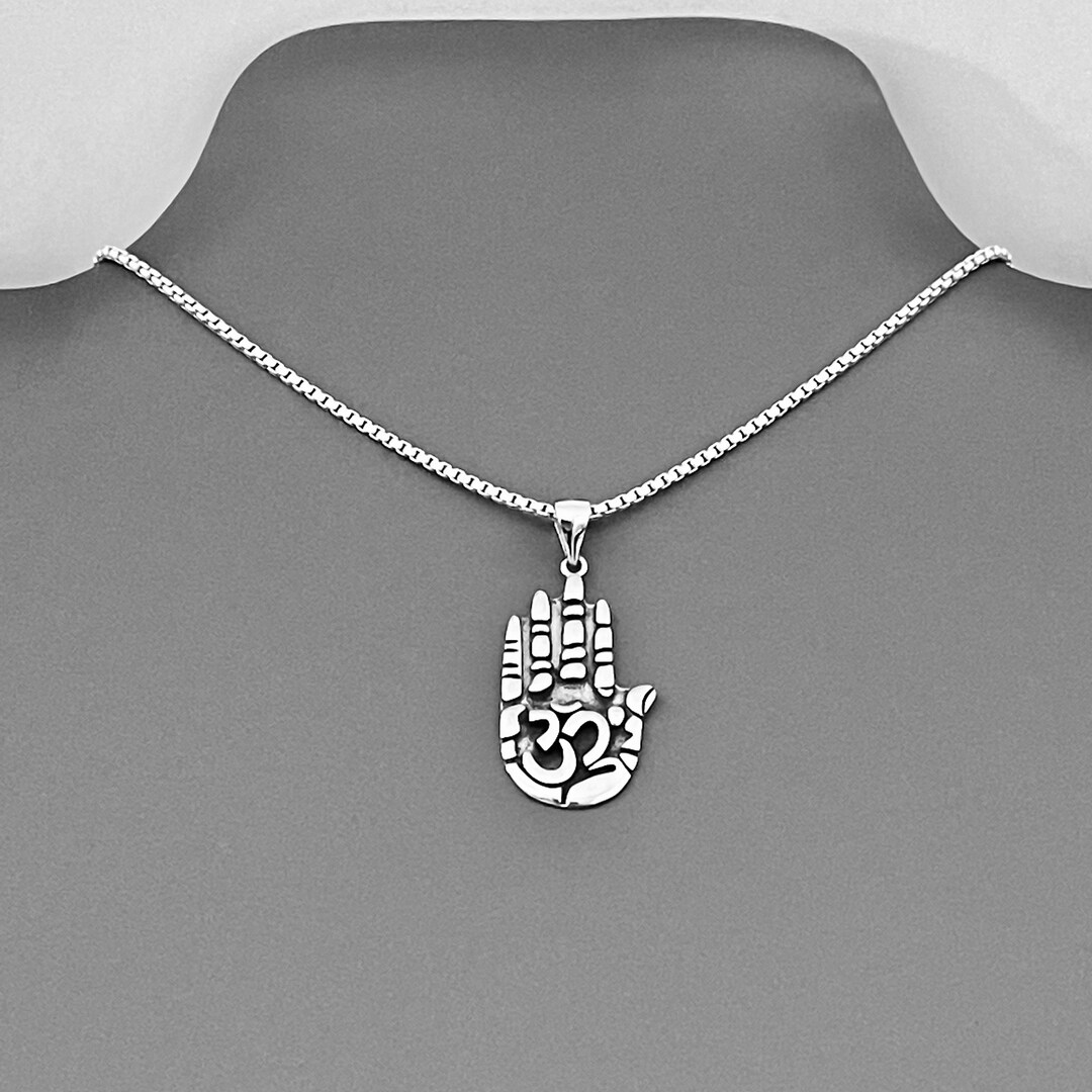 Sterling Silver OM Hamsa Necklace, Yoga Necklace, Hand of God Necklace, Silver Necklace