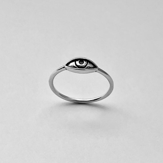Sterling Silver Small Evil Eye Ring, Silver Ring, Eye Ring, Protector Ring,  Dainty Ring 