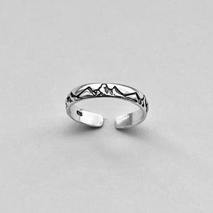 Sterling Silver Eternity Mountain Band Toe Ring, Silver Ring, Midi Ring, Pinky Ring, Hiking Ring, Adjustable Ring image 2