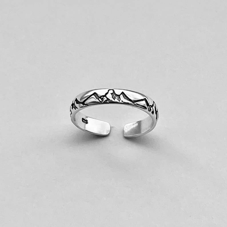 Sterling Silver Eternity Mountain Band Toe Ring, Silver Ring, Midi Ring, Pinky Ring, Hiking Ring, Adjustable Ring image 2