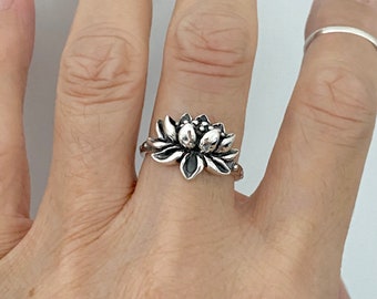 Sterling Silver Blooming Lotus Ring, Silver Ring, Flower Ring, Boho Ring