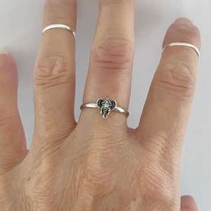 Sterling Silver Small Dainty Elephant Head Ring, Spirit Ring, Boho Ring