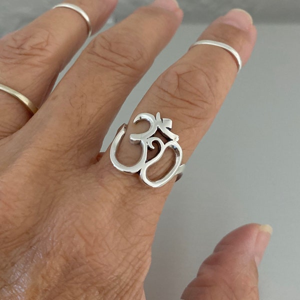 Sterling Silver Large OM Ring, Yoga Ring, Boho Ring, Spirit Ring, Silver Ring, Religious Ring