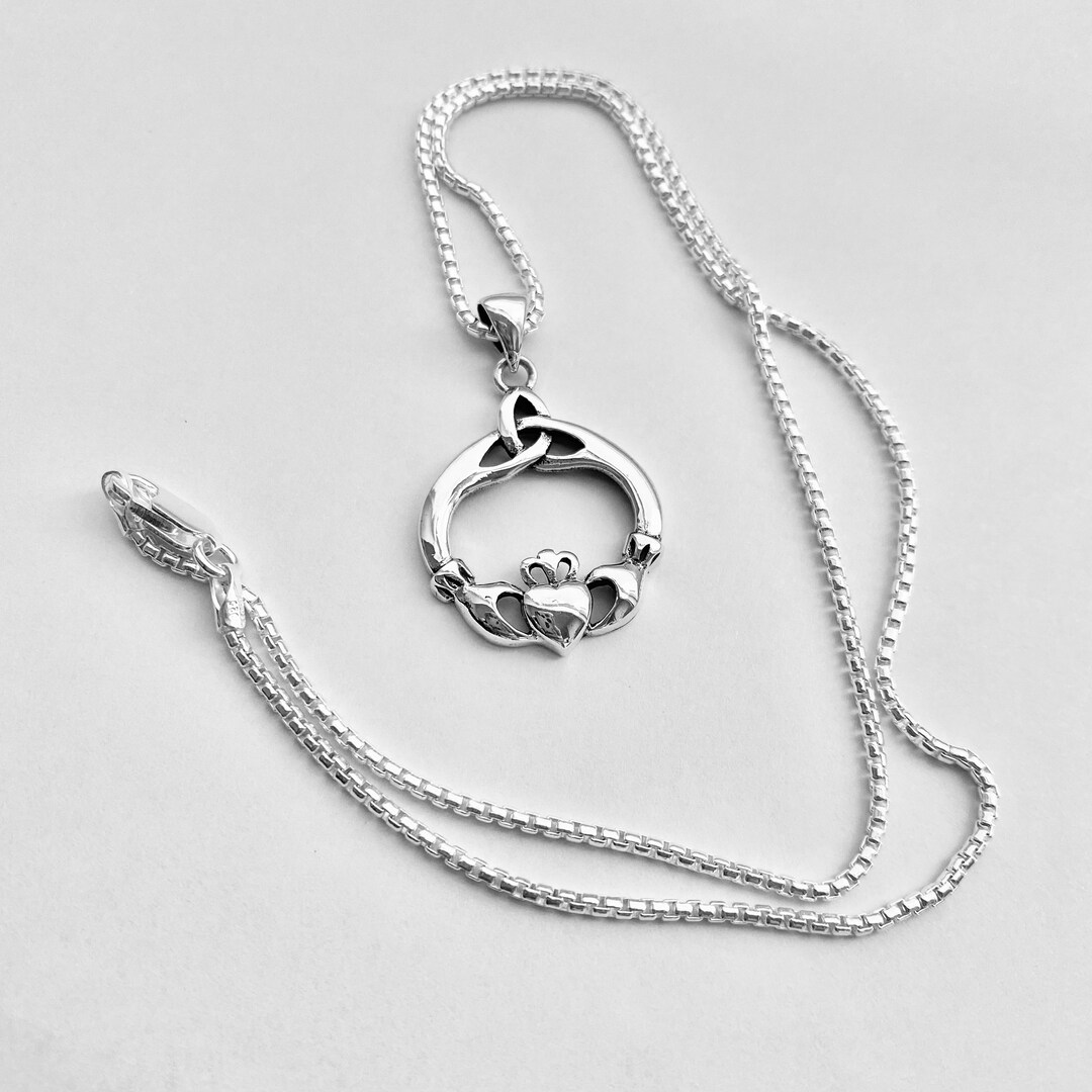 Sterling Silver Celtic Claddagh Necklace, Irish Necklace, Silver