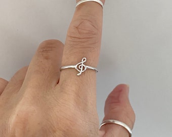 Sterling Silver Small Music Note Ring, Clef Note Ring, Silver Ring, Music Ring