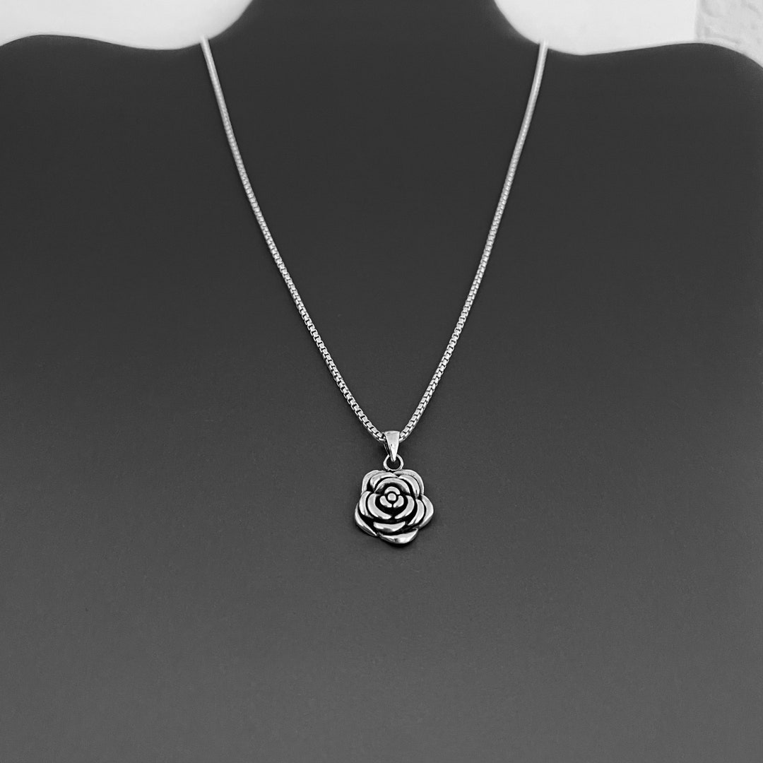 Sterling Silver Rose Necklace, Silver Necklace, Flower Necklace, Love