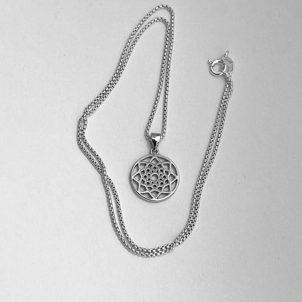 Sterling Silver Small Mandala Necklace, Boho Necklace, Silver Necklace, Flower Necklace